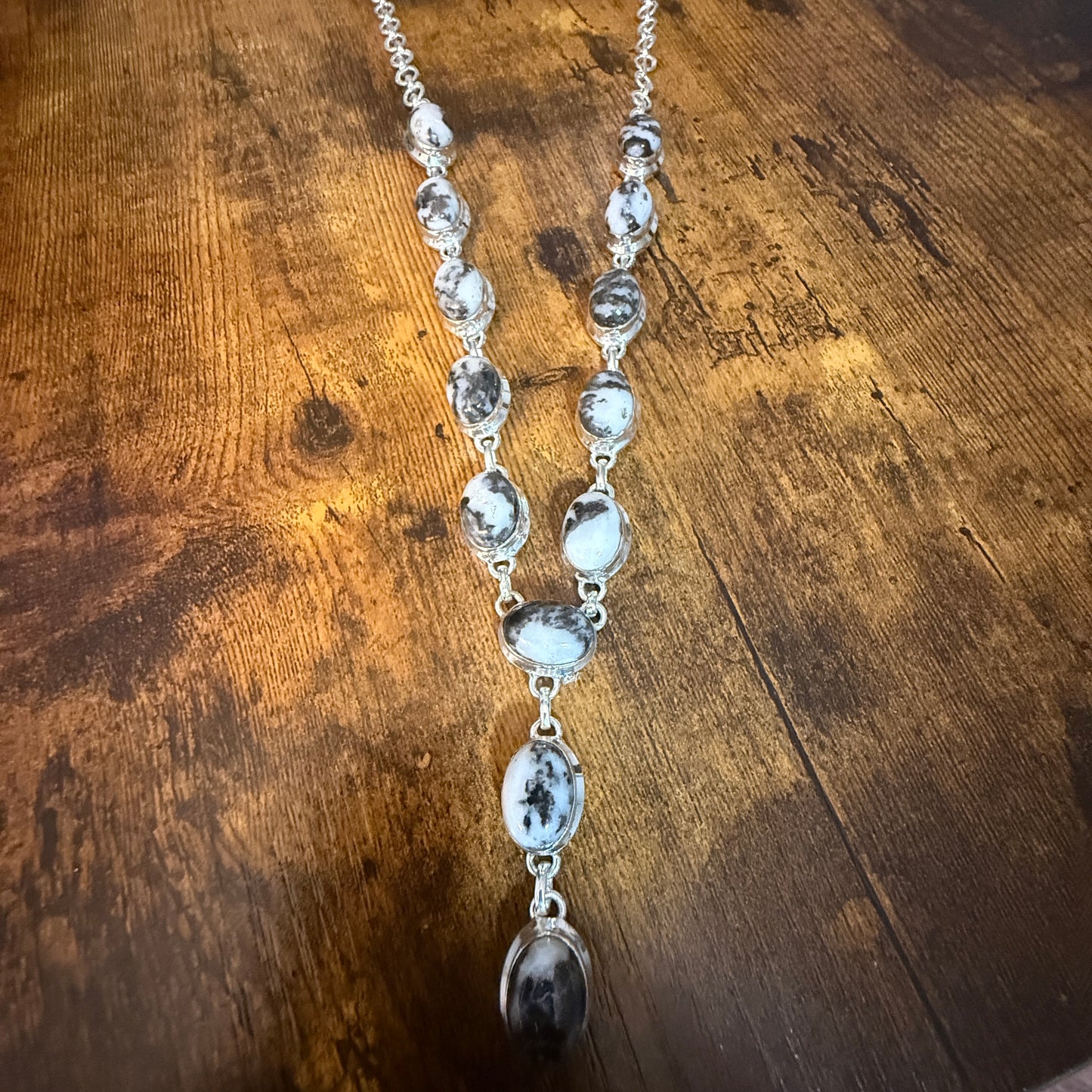 White Buffalo Dalhia Turquoise Stone Y Necklace 925 Sterling Silver Link