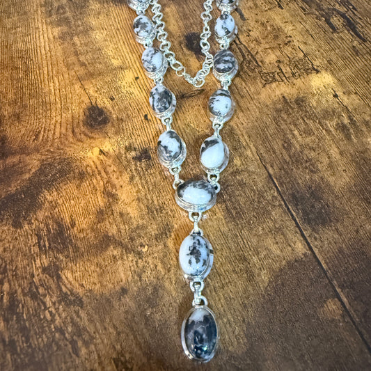 White Buffalo Dalhia Turquoise Stone Y Necklace 925 Sterling Silver Link