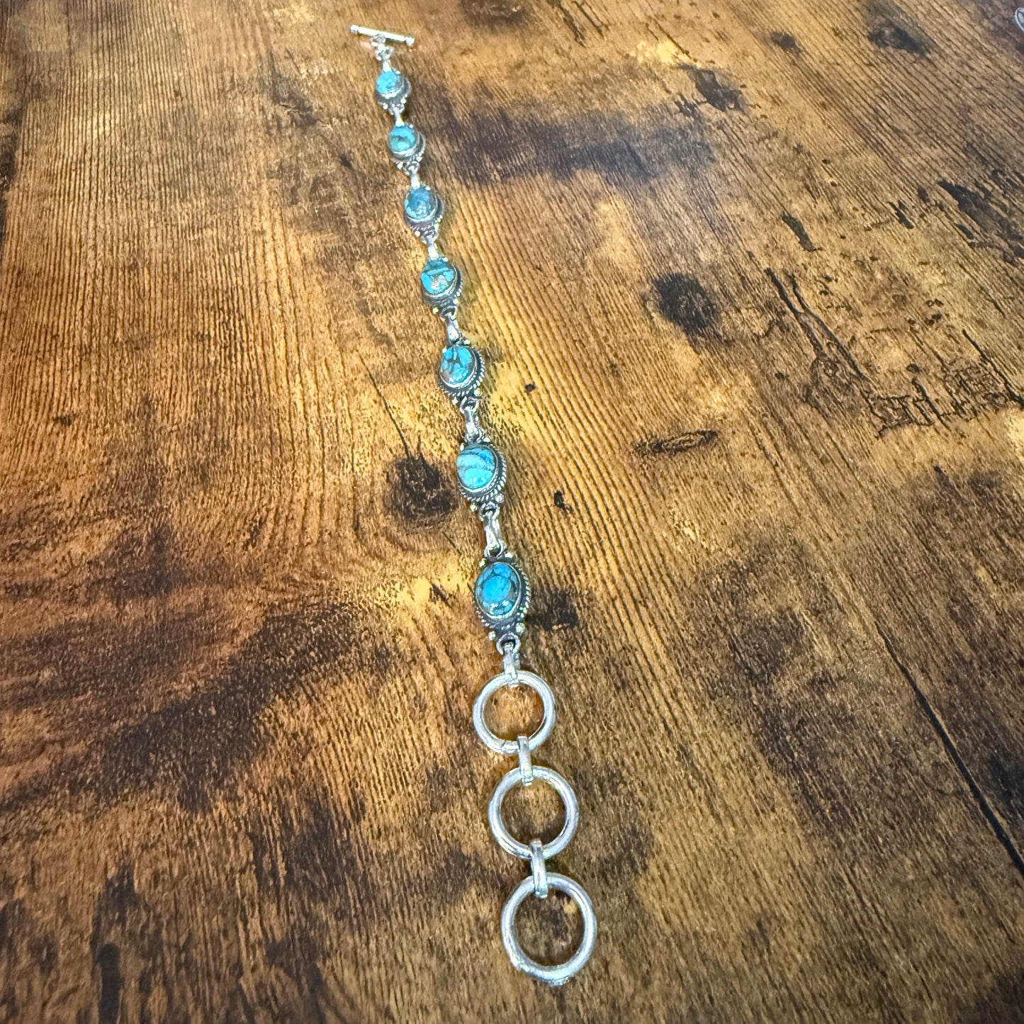 Blue Copper Dalhia Turquoise Bracelet 925 Sterling Silver Links
