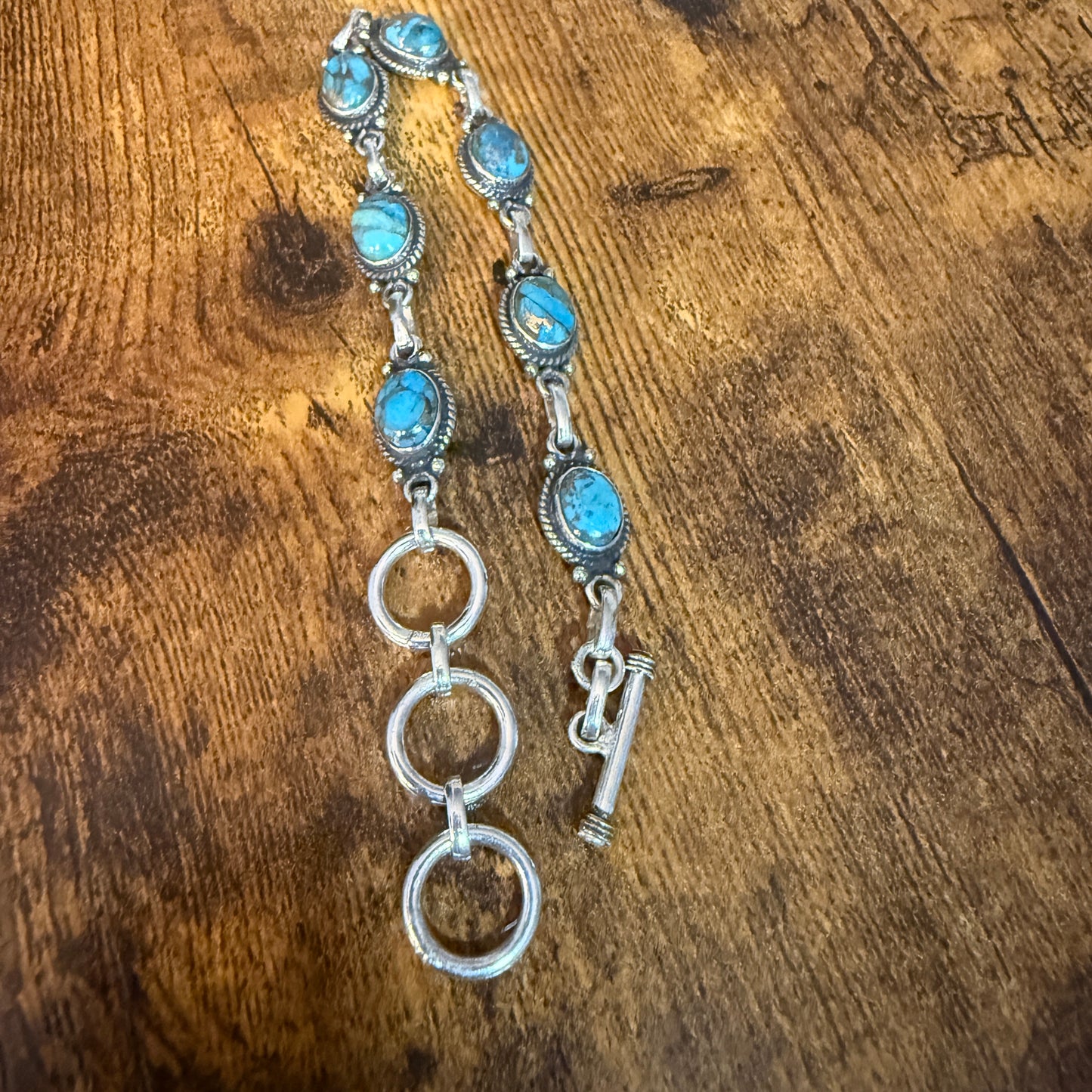 Blue Copper Dalhia Turquoise Bracelet 925 Sterling Silver Links