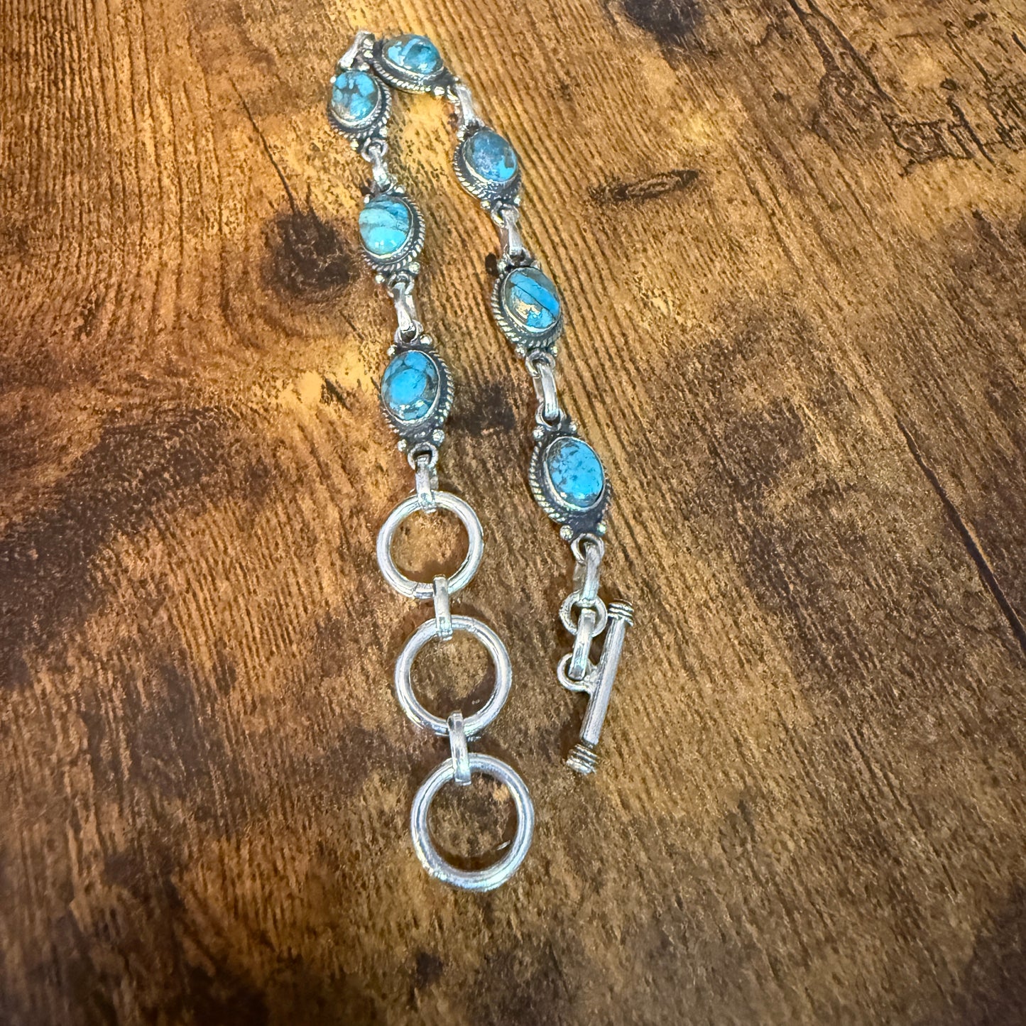 Blue Copper Dalhia Turquoise Bracelet 925 Sterling Silver Links