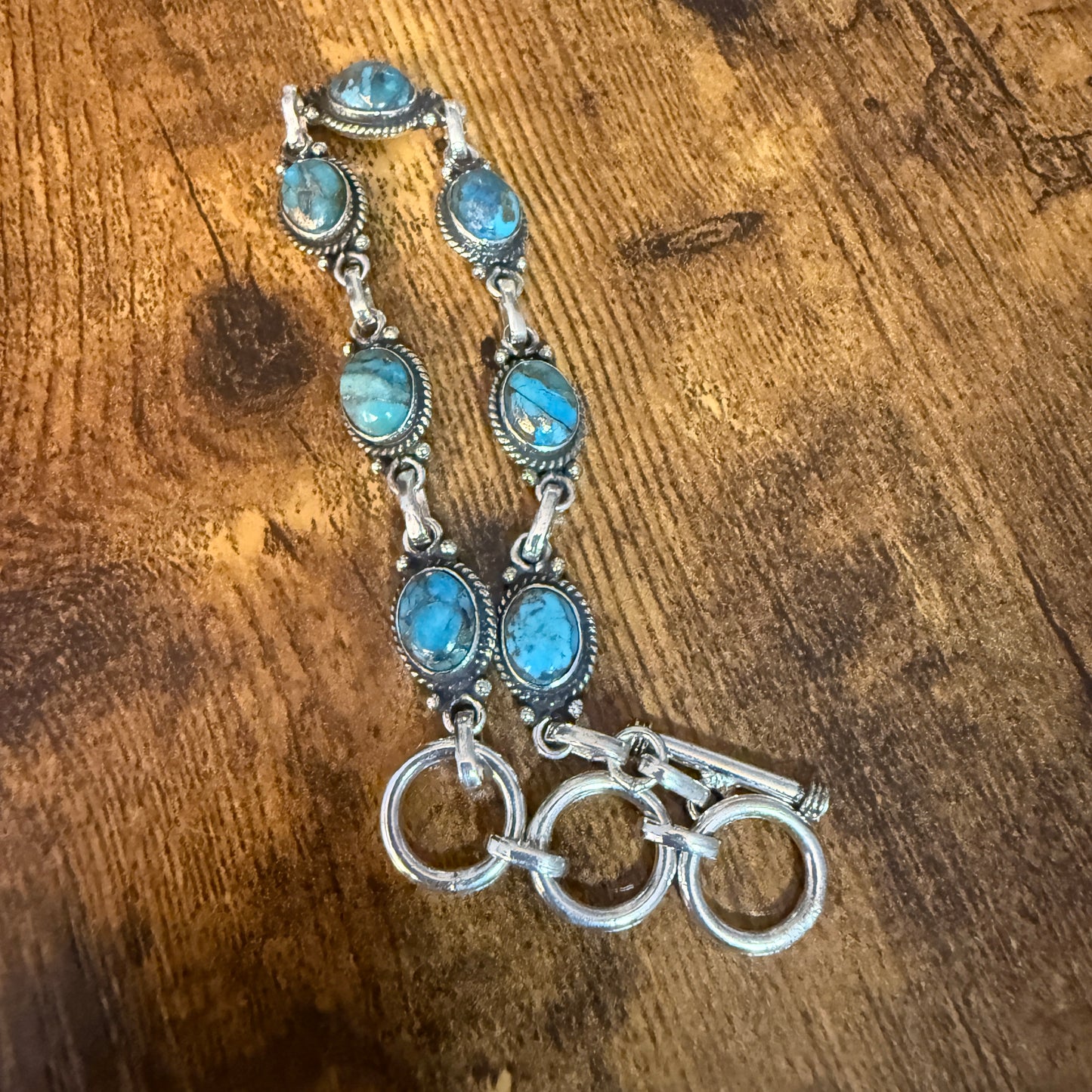 Blue Copper Dalhia Turquoise Bracelet 925 Sterling Silver Links