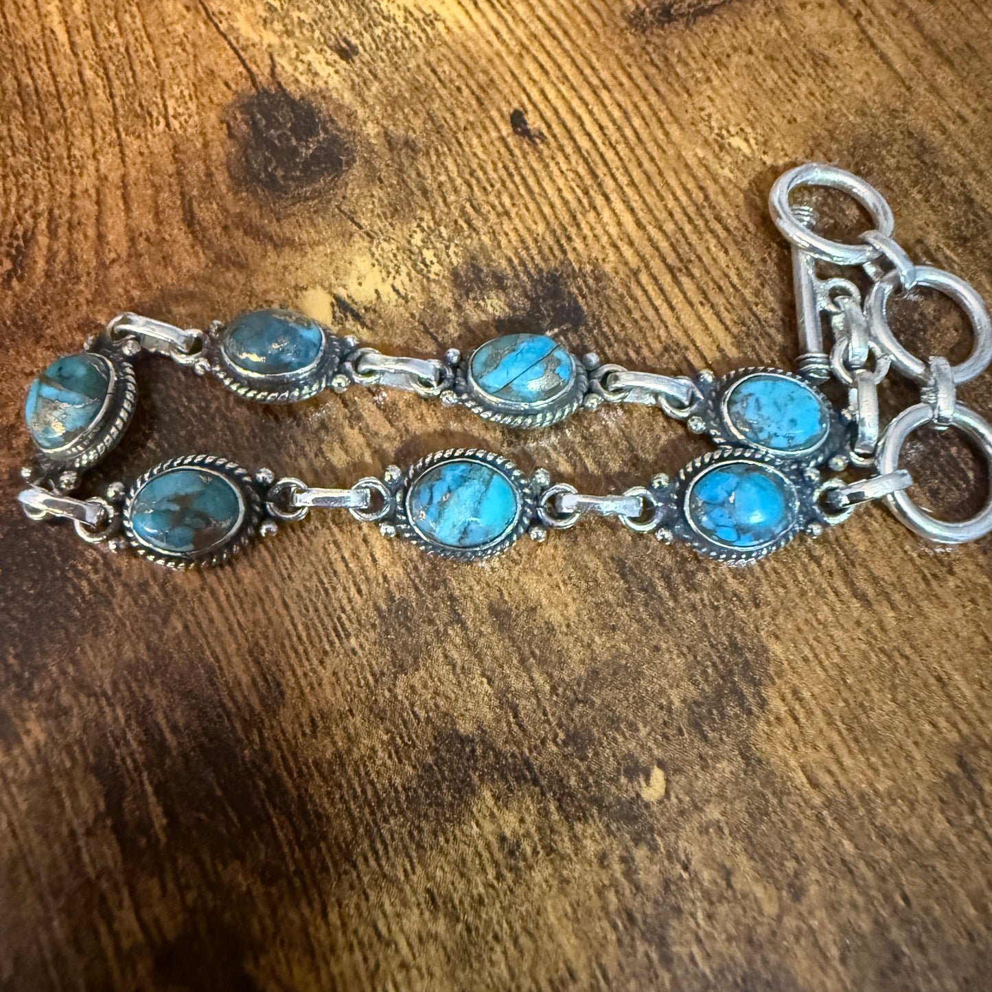 Blue Copper Dalhia Turquoise Bracelet 925 Sterling Silver Links