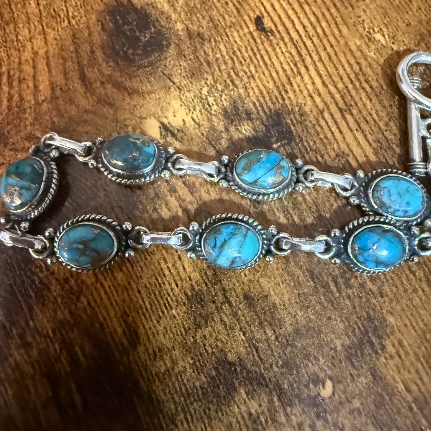 Blue Copper Dalhia Turquoise Bracelet 925 Sterling Silver Links