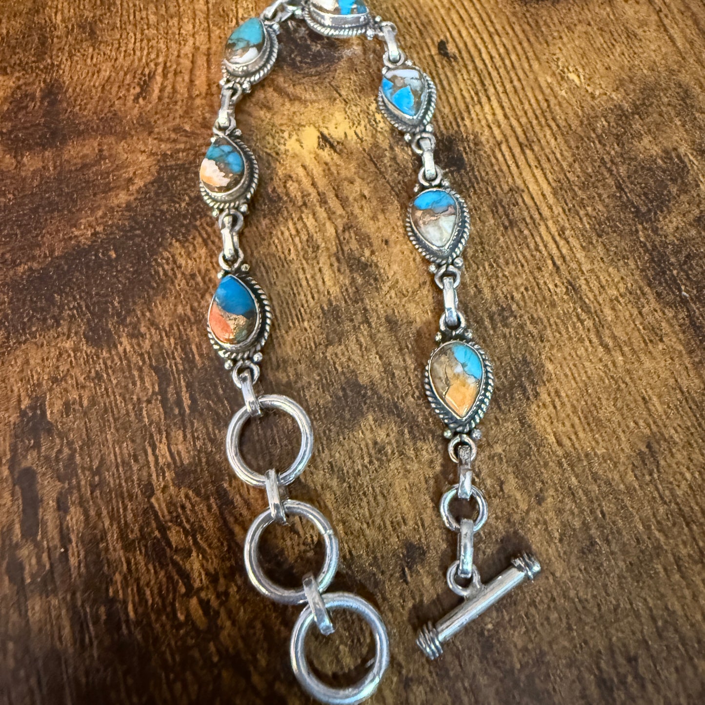 Oyster Copper Turquoise Dalhia Gemstone Bracelet In 925 Sterling Silver