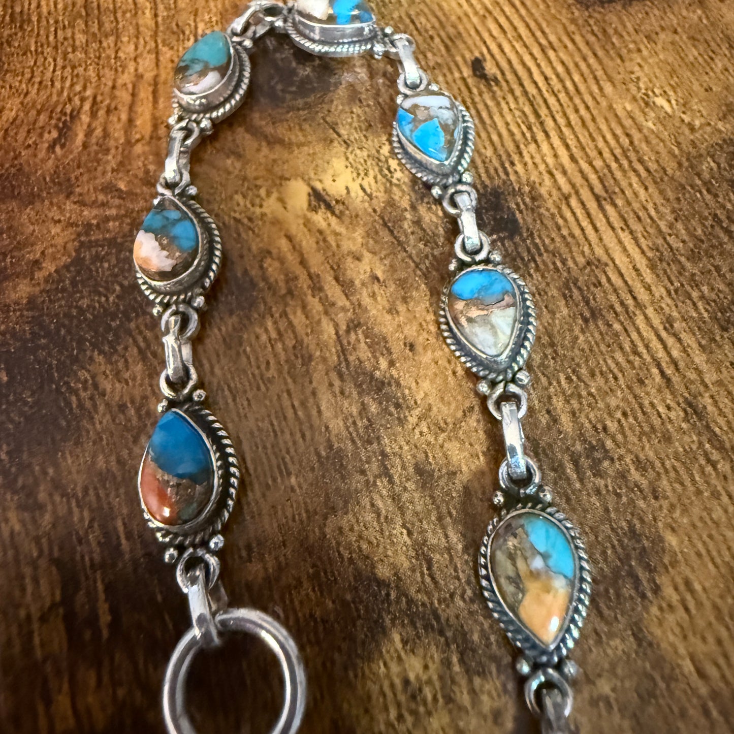 Oyster Copper Turquoise Dalhia Gemstone Bracelet In 925 Sterling Silver