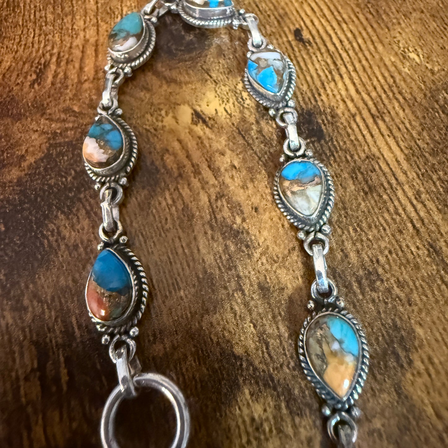 Oyster Copper Turquoise Dalhia Gemstone Bracelet In 925 Sterling Silver