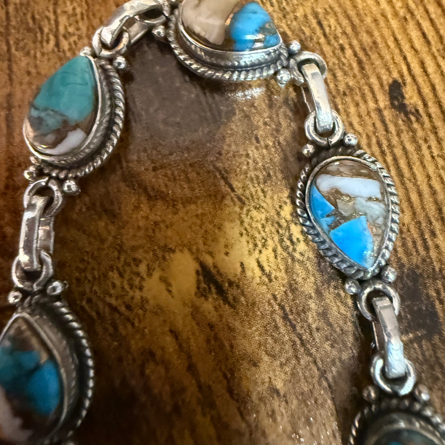 Oyster Copper Turquoise Dalhia Gemstone Bracelet In 925 Sterling Silver