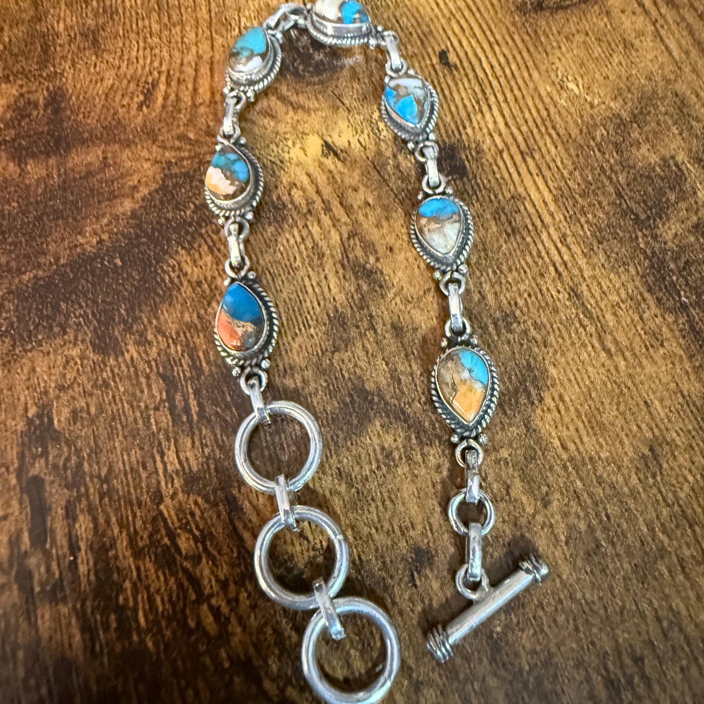 Oyster Copper Turquoise Dalhia Gemstone Bracelet In 925 Sterling Silver