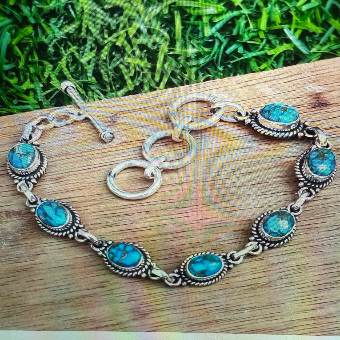 Blue Copper Dalhia Turquoise Bracelet 925 Sterling Silver Links