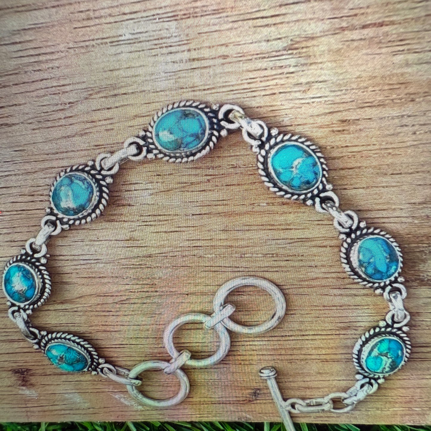 Blue Copper Dalhia Turquoise Bracelet 925 Sterling Silver Links