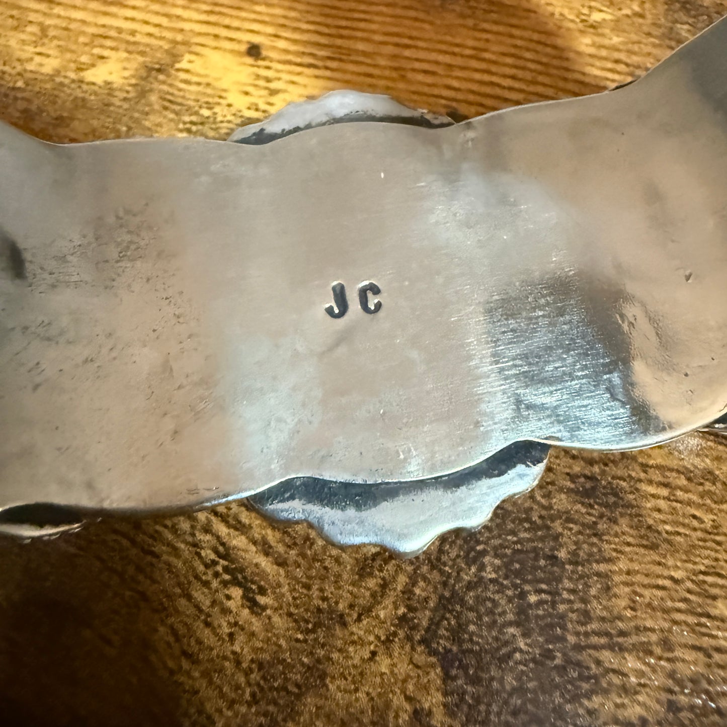 Native American Kingman Turquoise Cuff Bracelet Nickel Silver Signed Cleveland