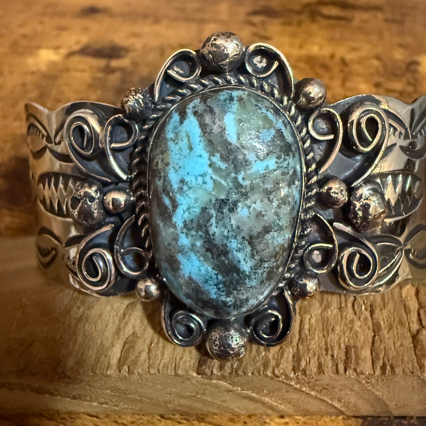 Native American Turquoise Cuff Bracelet Nickel Silver Signed Jackie Cleveland