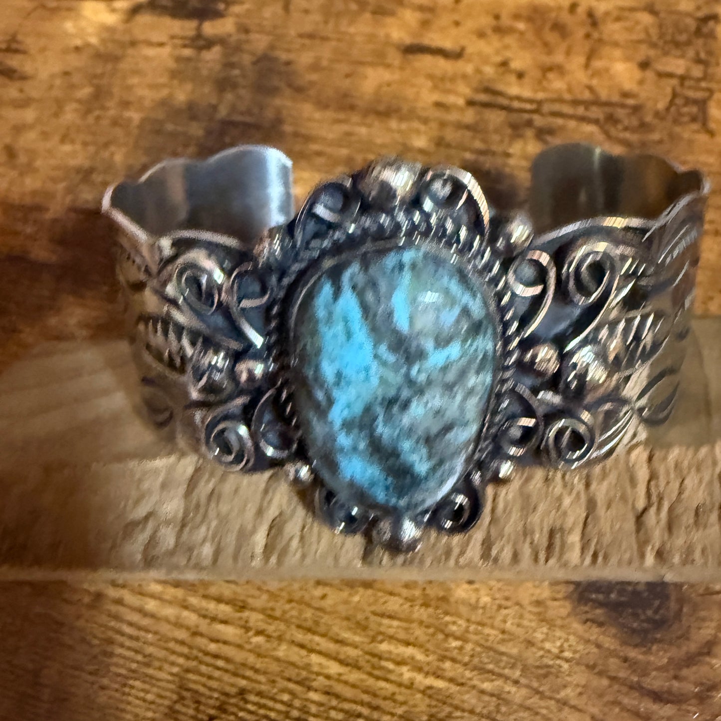 Native American Turquoise Cuff Bracelet Nickel Silver Signed Jackie Cleveland