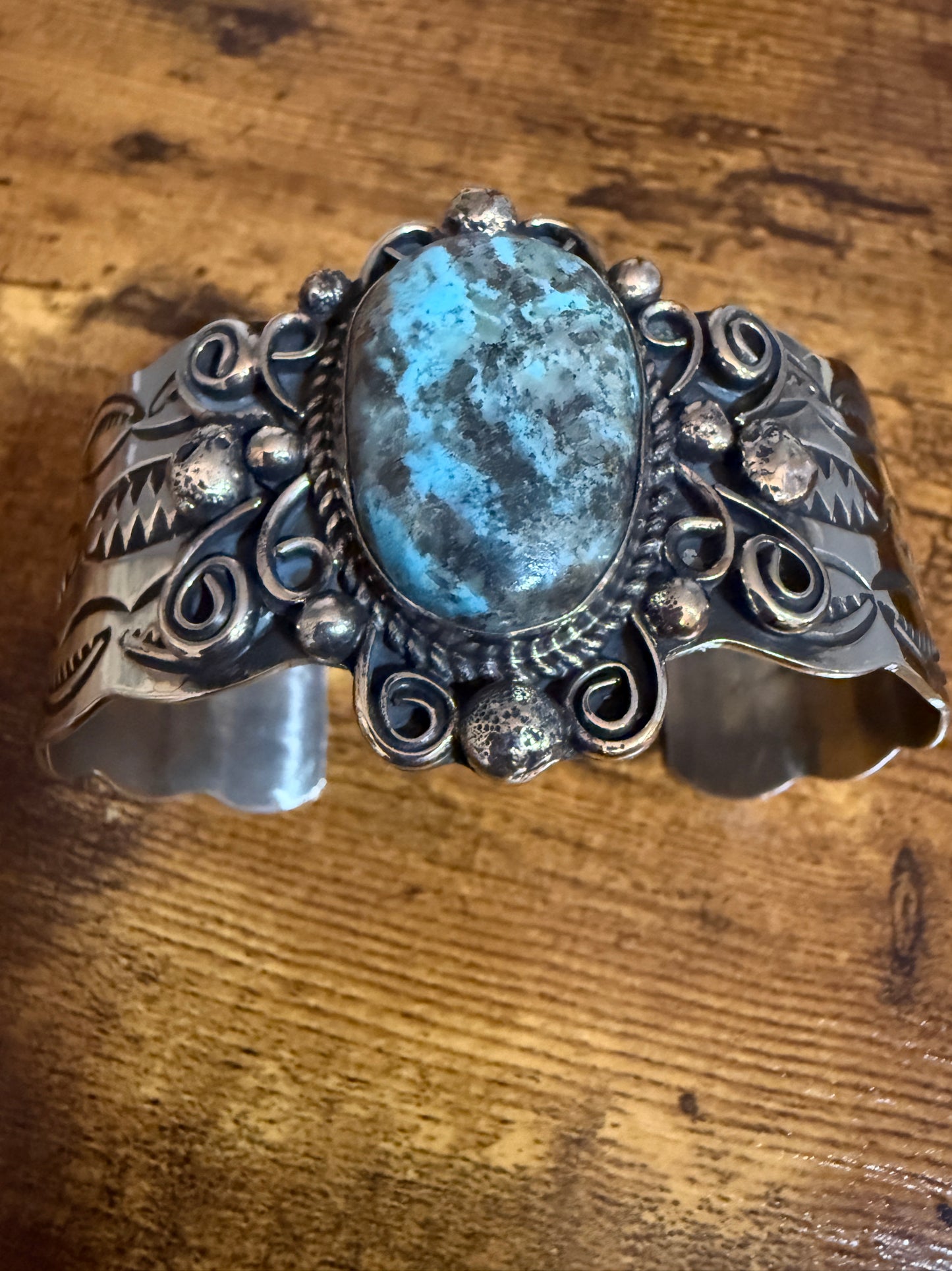 Native American Turquoise Cuff Bracelet Nickel Silver Signed Jackie Cleveland