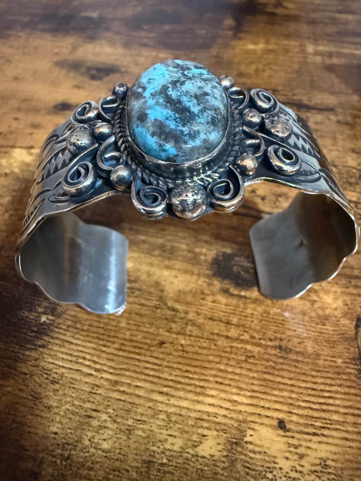 Native American Turquoise Cuff Bracelet Nickel Silver Signed Jackie Cleveland