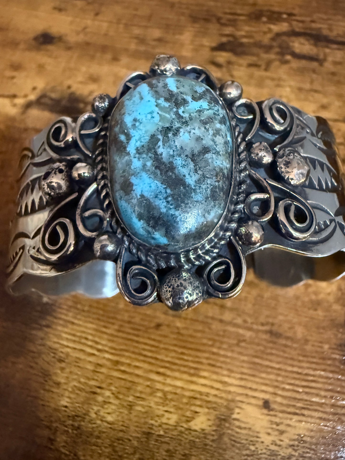 Native American Turquoise Cuff Bracelet Nickel Silver Signed Jackie Cleveland