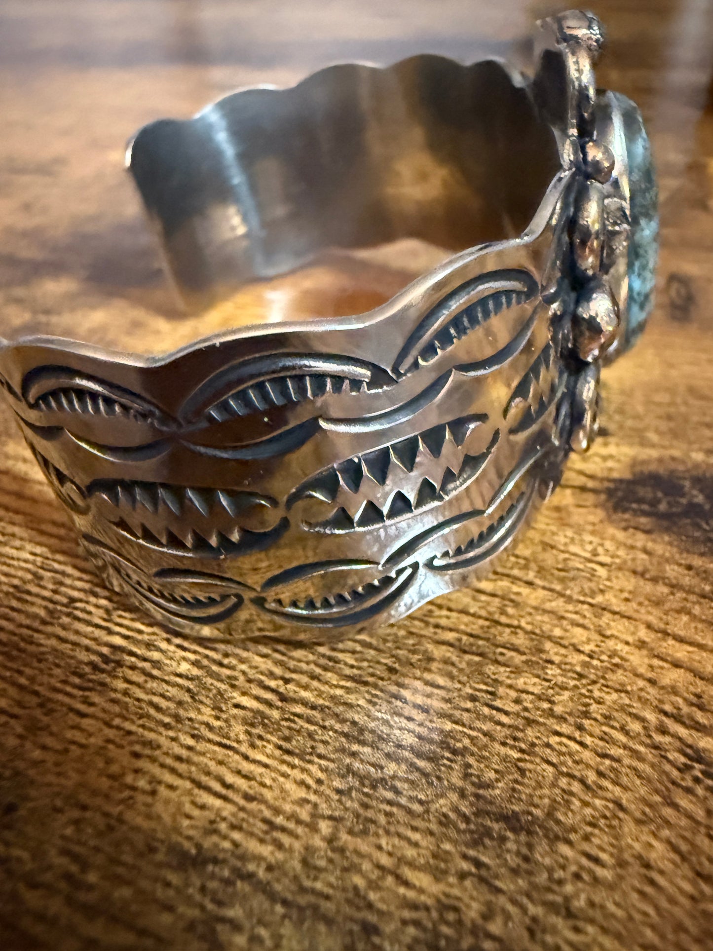 Native American Turquoise Cuff Bracelet Nickel Silver Signed Jackie Cleveland