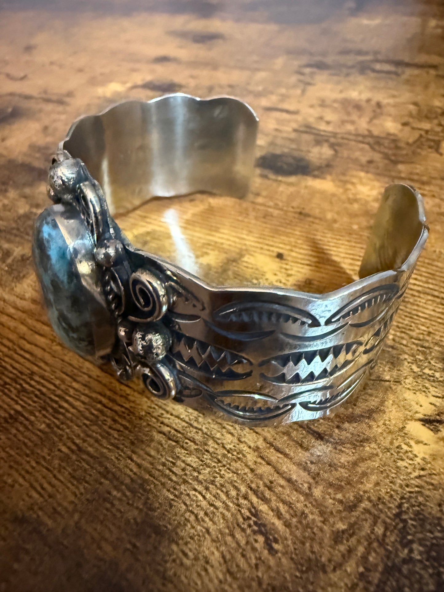 Native American Turquoise Cuff Bracelet Nickel Silver Signed Jackie Cleveland