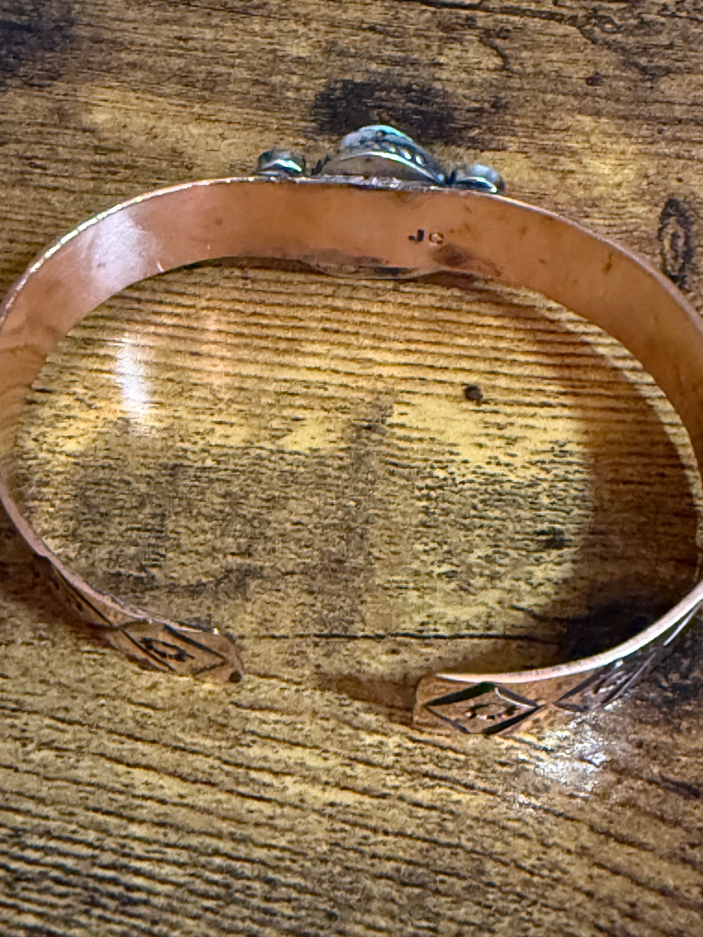 Navajo Copper And Turquoise Cuff Bracelet Signed By Jackie Cleveland