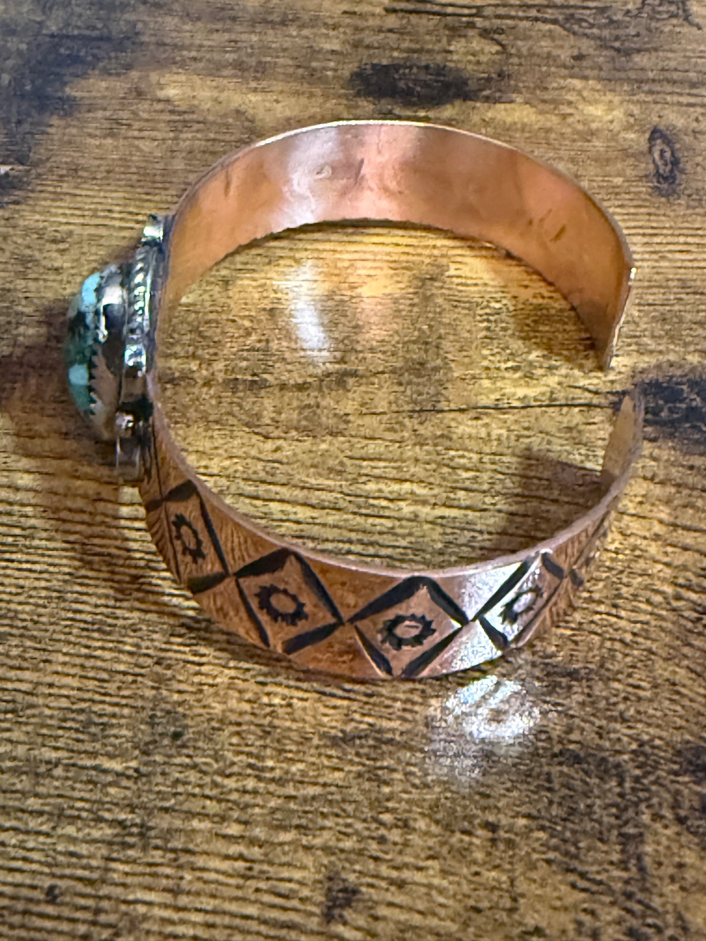 Navajo Copper And Turquoise Cuff Bracelet Signed By Jackie Cleveland