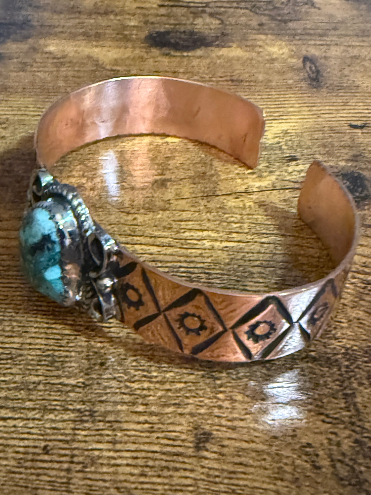 Navajo Copper And Turquoise Cuff Bracelet Signed By Jackie Cleveland