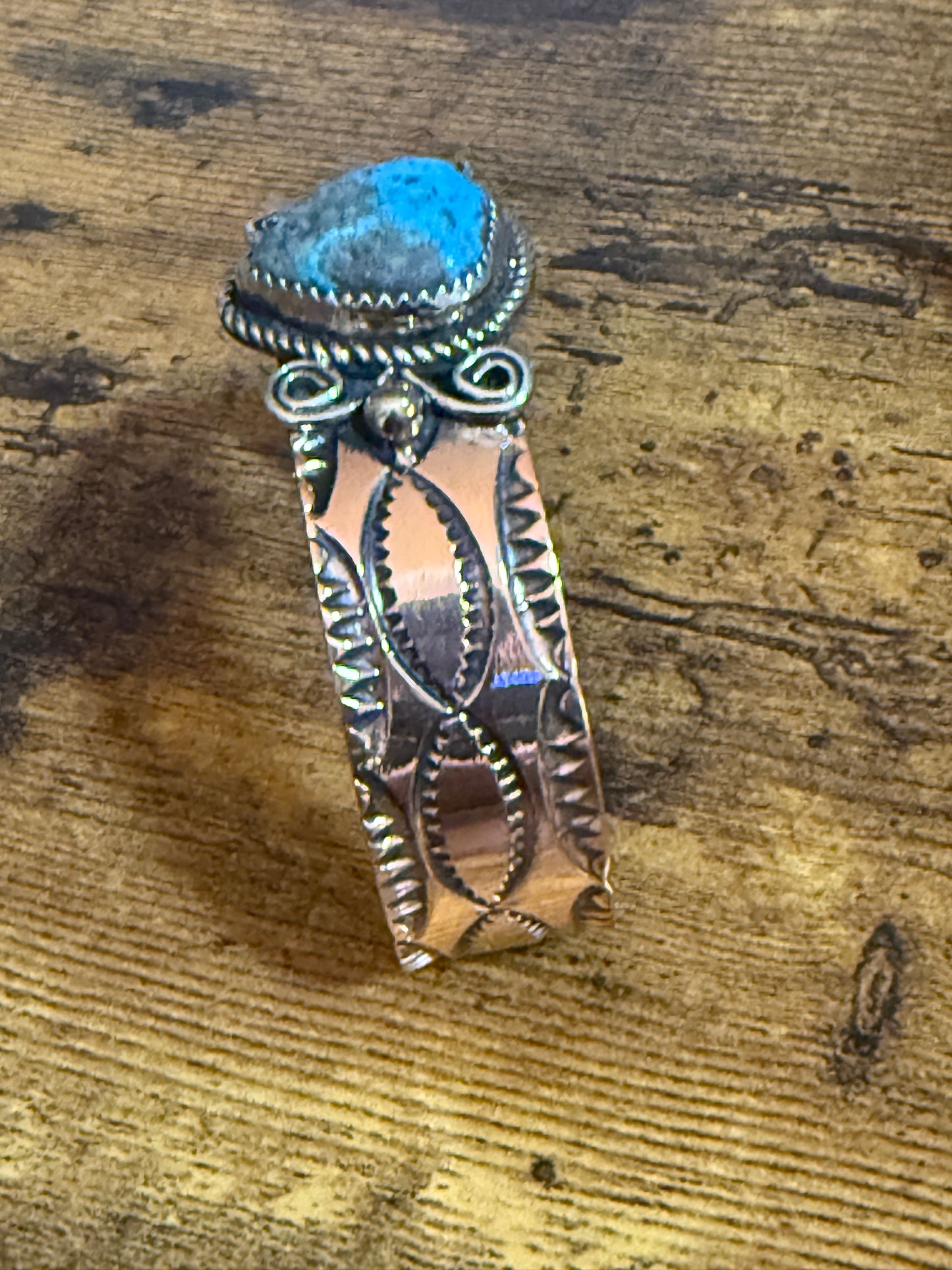 Navajo Copper Turquoise Cuff Bracelet Signed by Jackie Cleveland