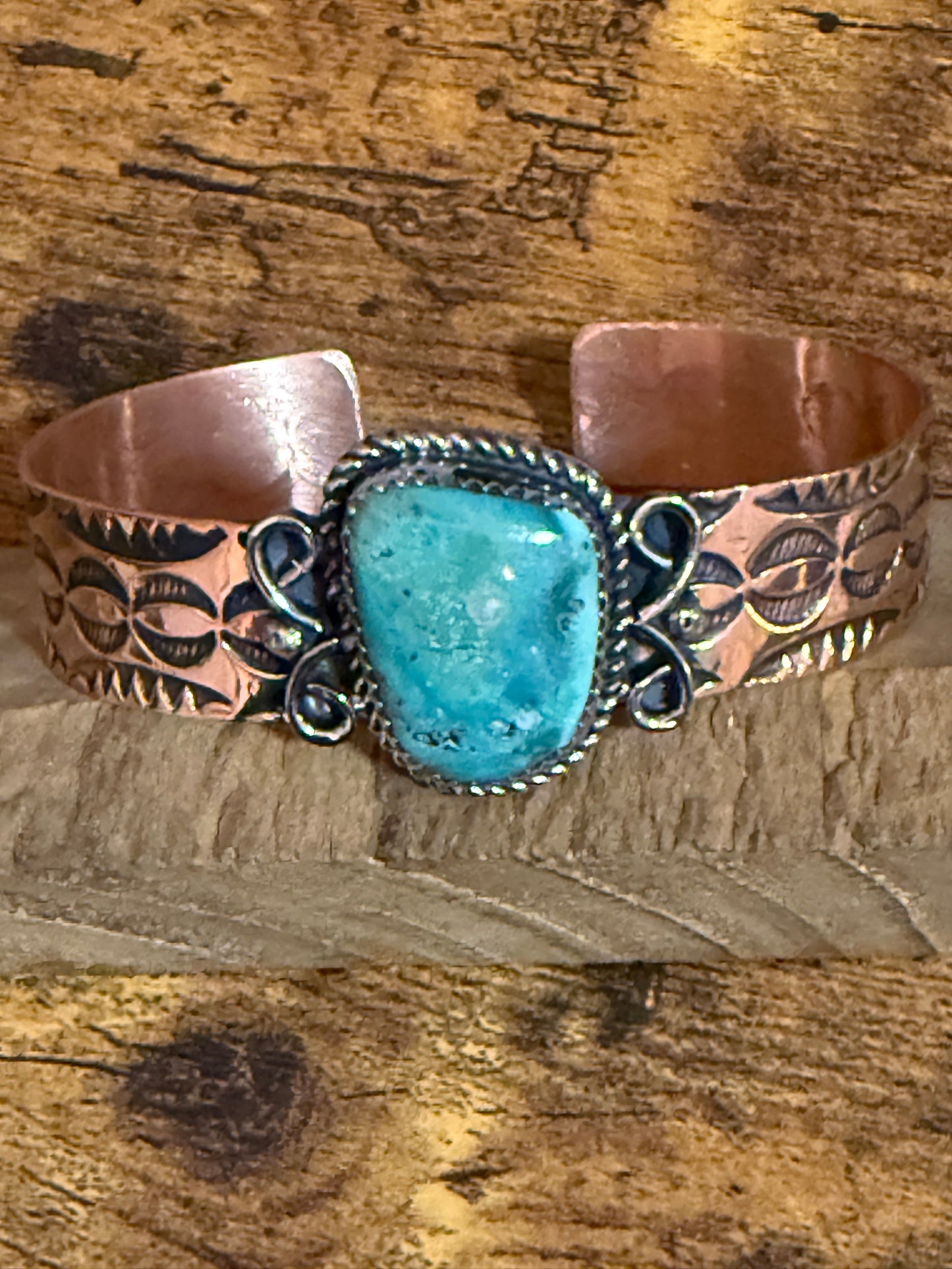 Navajo Copper Turquoise Cuff Bracelet Signed by Jackie Cleveland