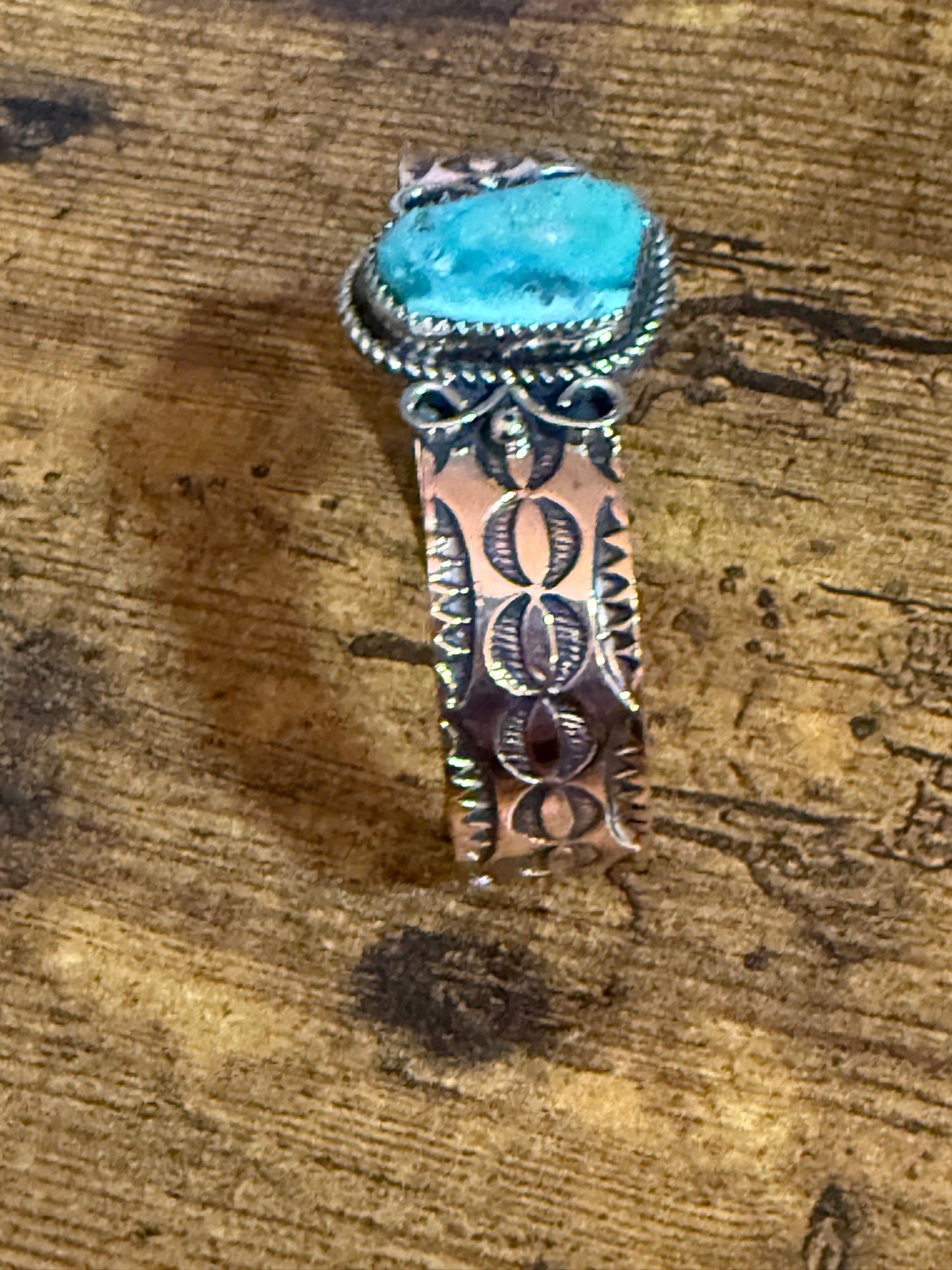 Navajo Copper Turquoise Cuff Bracelet Signed by Jackie Cleveland