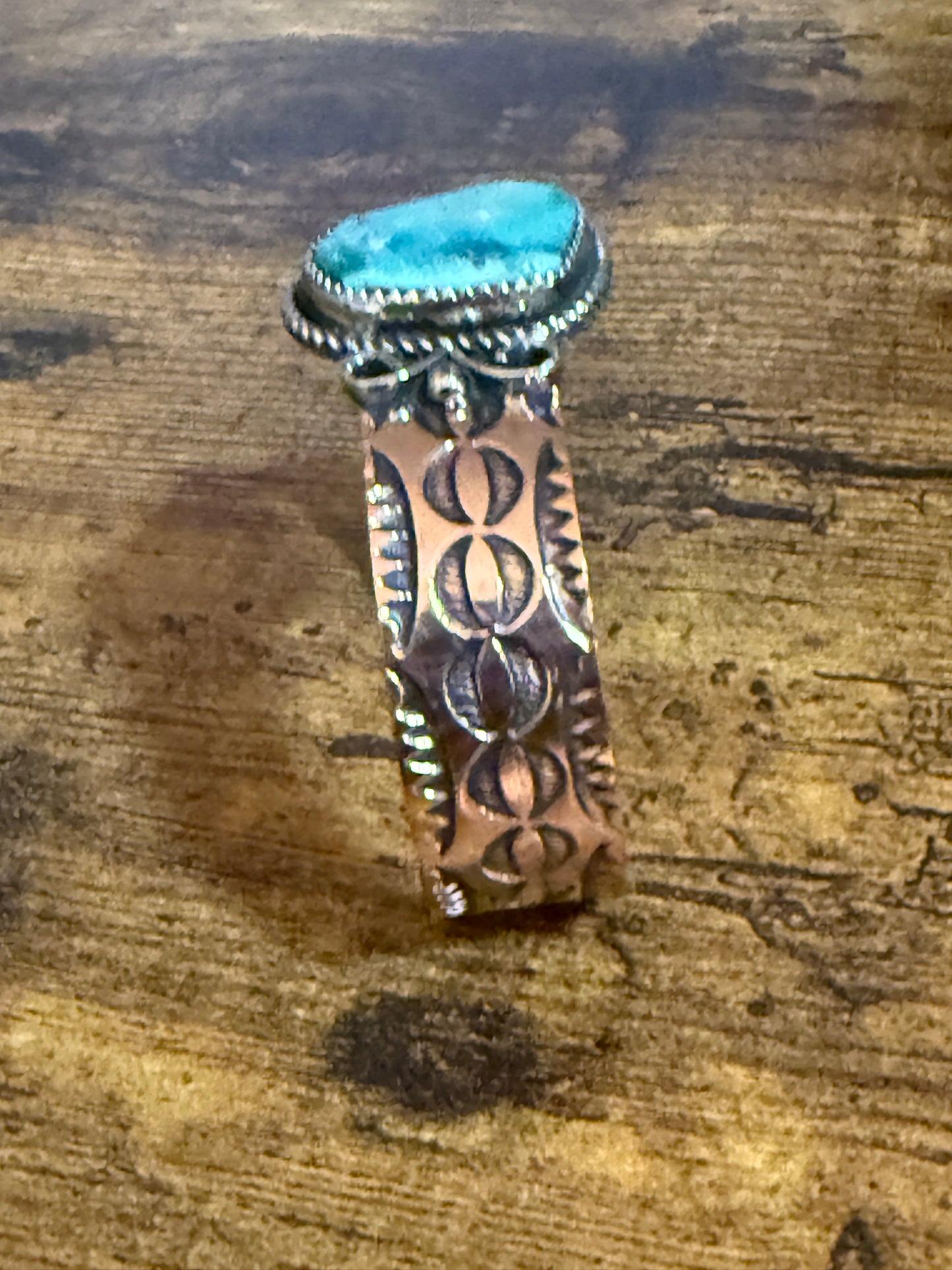 Navajo Copper Turquoise Cuff Bracelet Signed by Jackie Cleveland