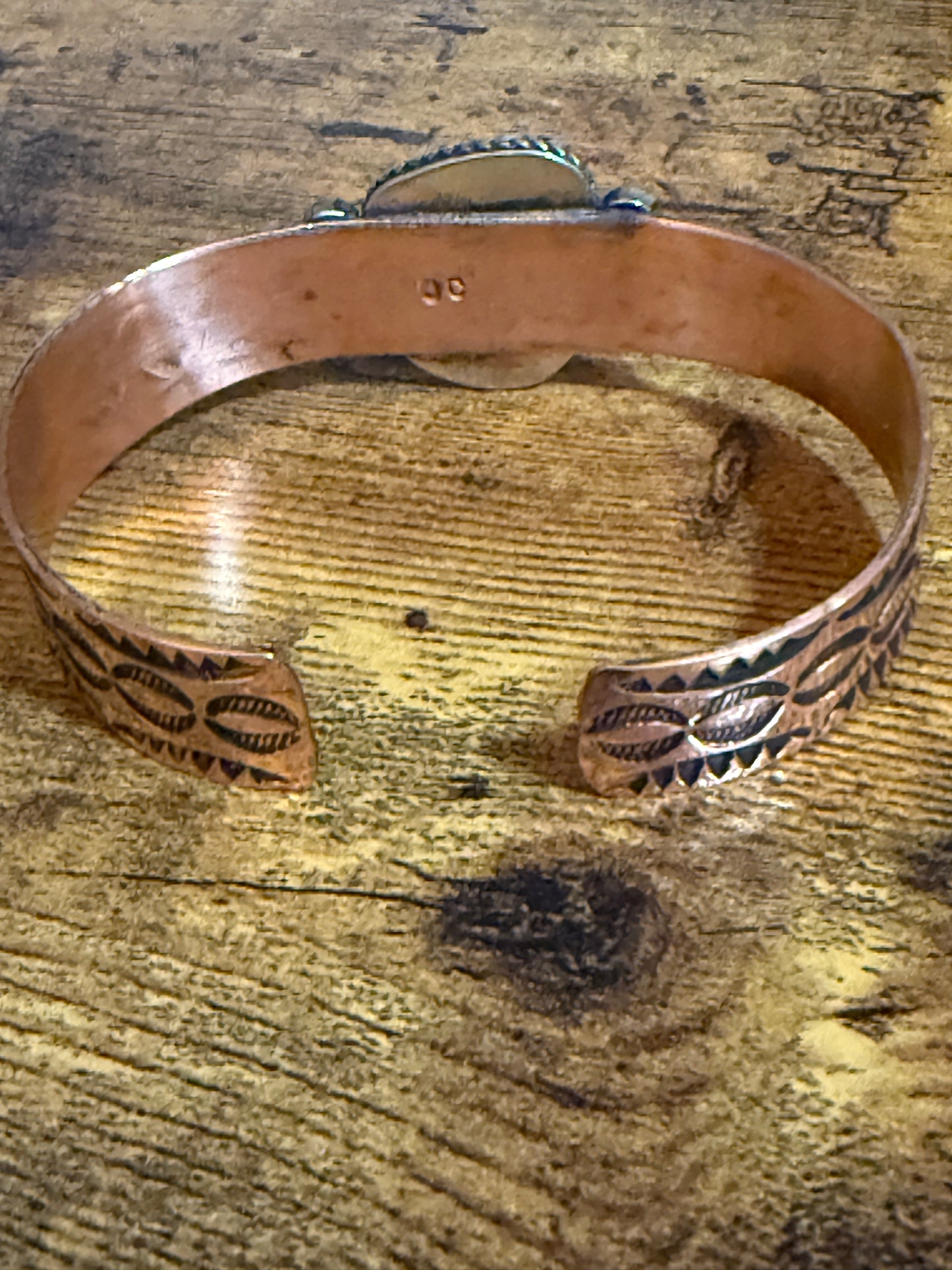 Navajo Copper Turquoise Cuff Bracelet Signed by Jackie Cleveland