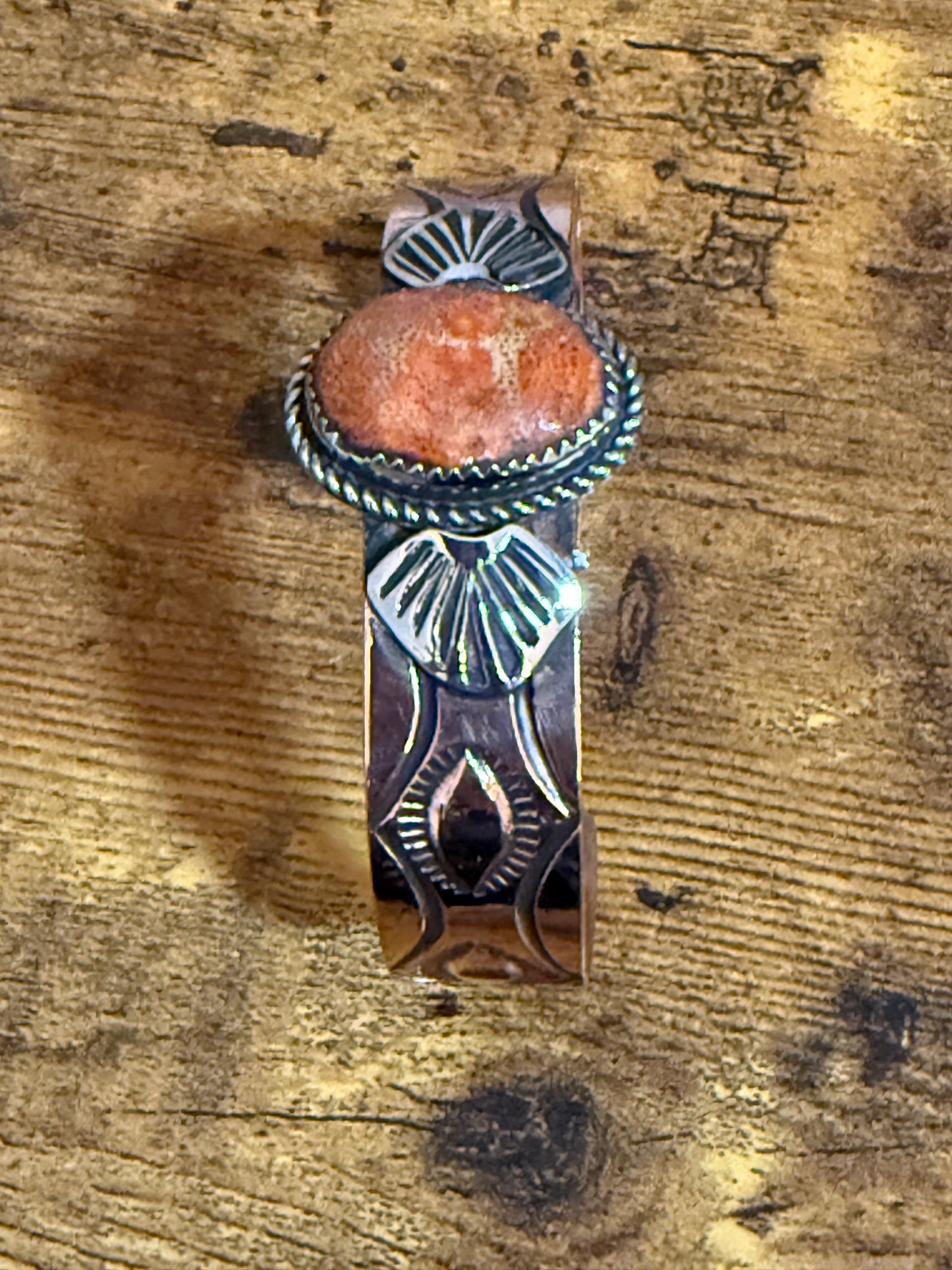 Navajo Copper And Apple Coral Cuff Bracelet Signed By Jackie Cleveland