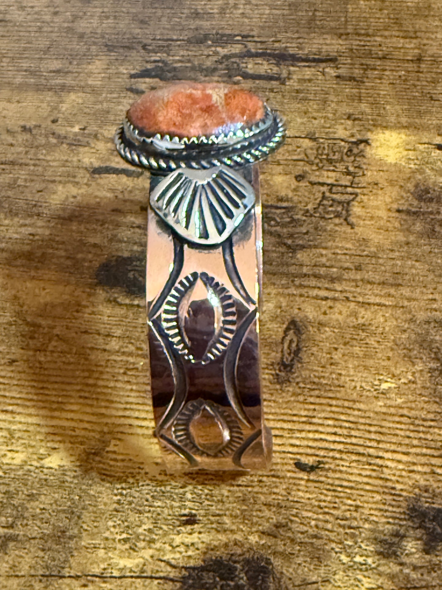 Navajo Copper And Apple Coral Cuff Bracelet Signed By Jackie Cleveland