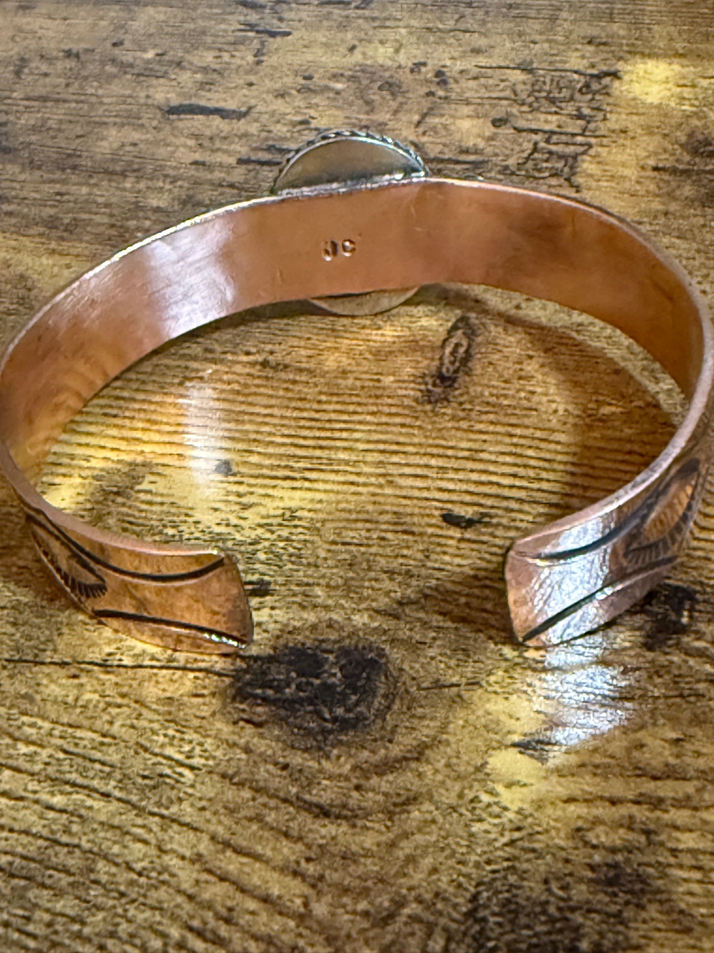 Navajo Copper And Apple Coral Cuff Bracelet Signed By Jackie Cleveland