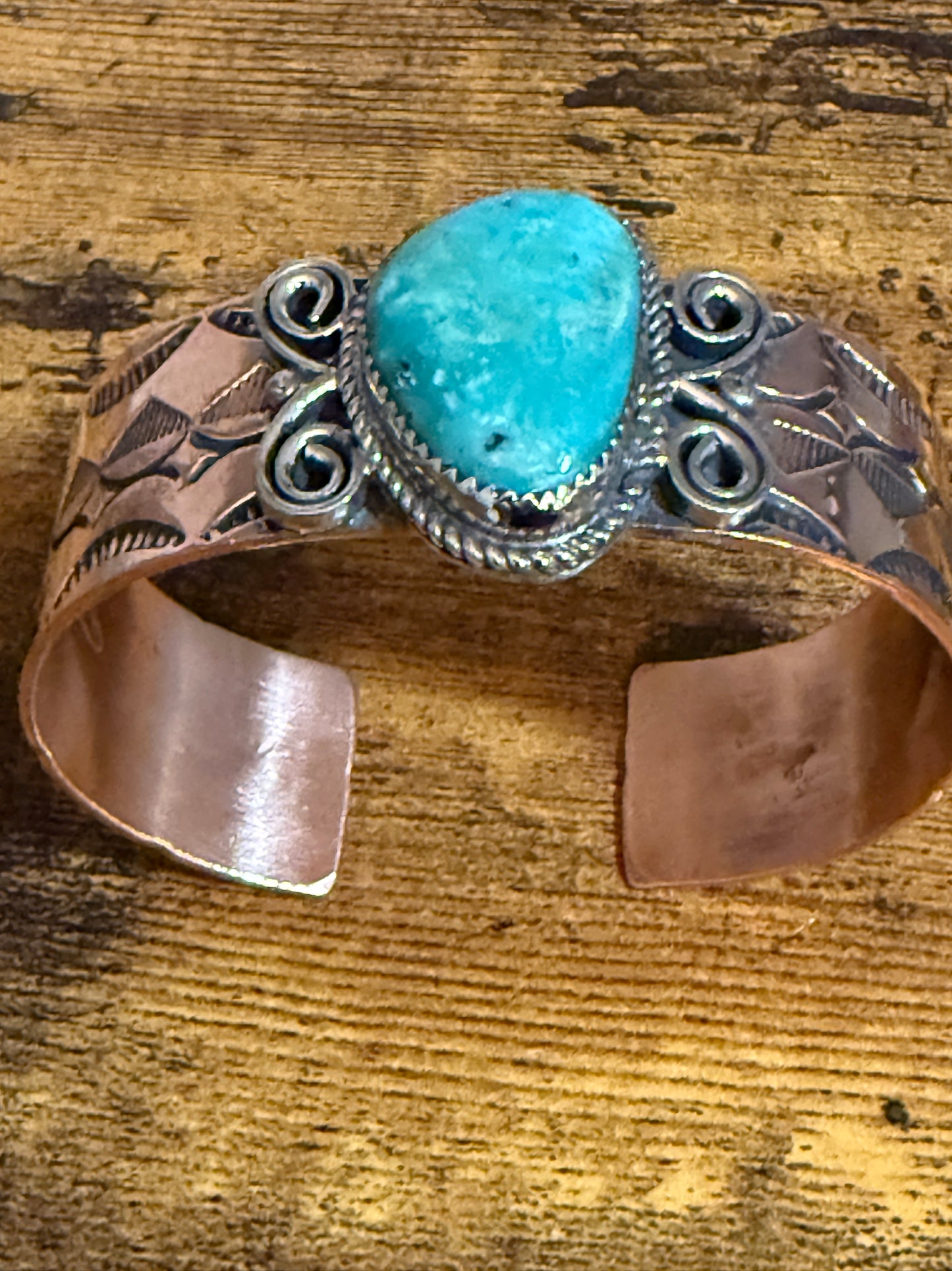 Navajo Copper Turquoise Wide Cuff Bracelet Signed by Jackie Cleveland