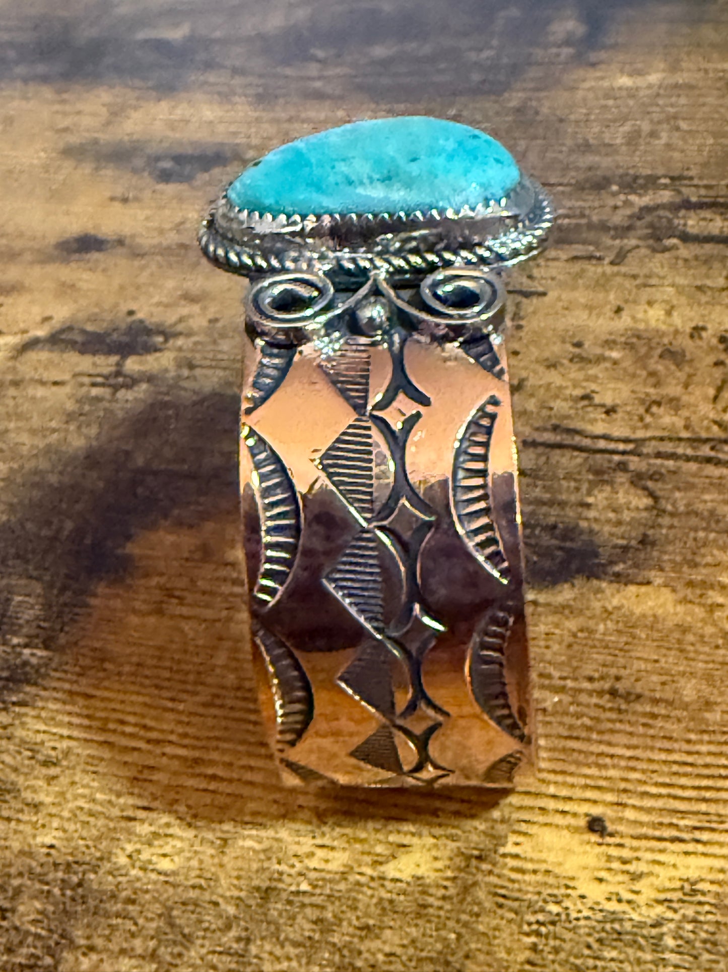 Navajo Copper Turquoise Wide Cuff Bracelet Signed by Jackie Cleveland