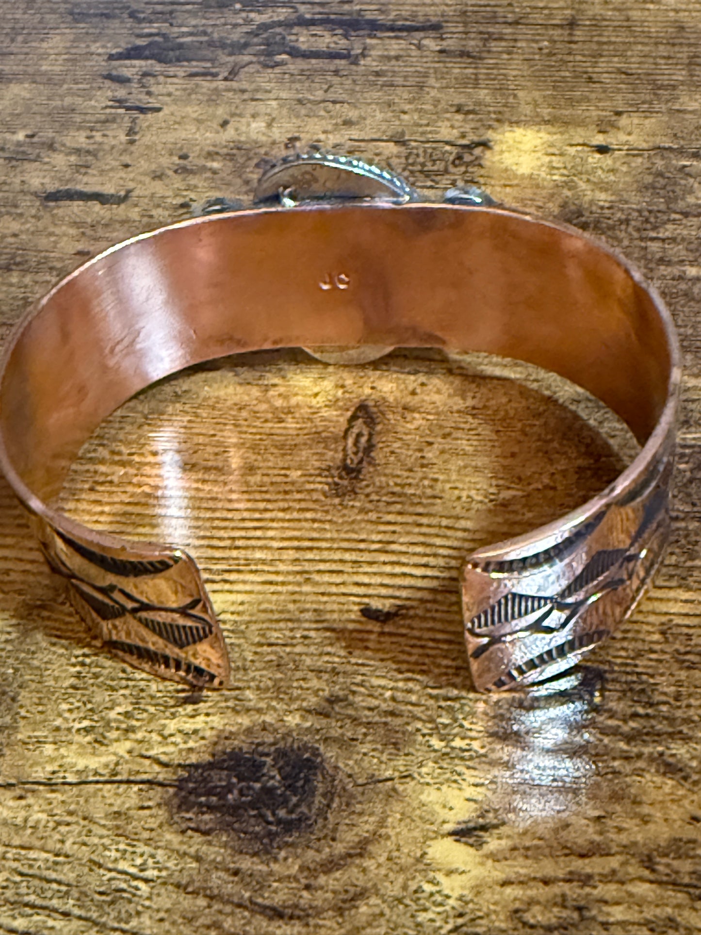 Navajo Copper Turquoise Wide Cuff Bracelet Signed by Jackie Cleveland