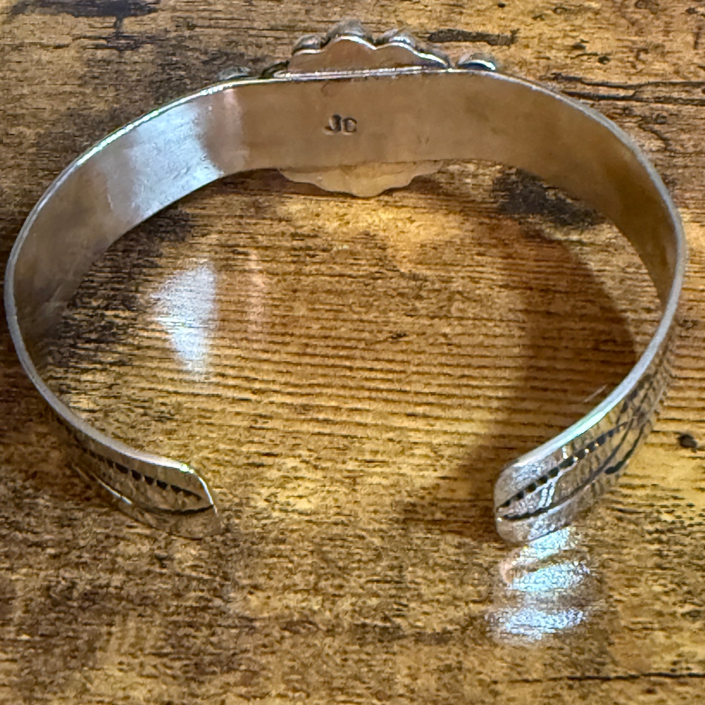 Navajo Indian Nickel Silver Apple Coral Cuff Bracelet Signed By Jackie Cleveland