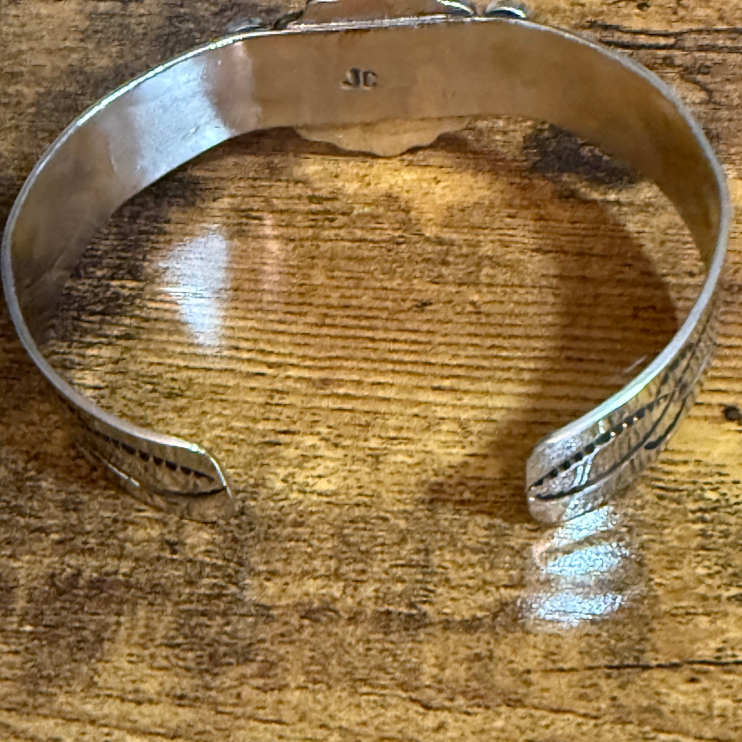 Navajo Indian Nickel Silver Apple Coral Cuff Bracelet Signed By Jackie Cleveland