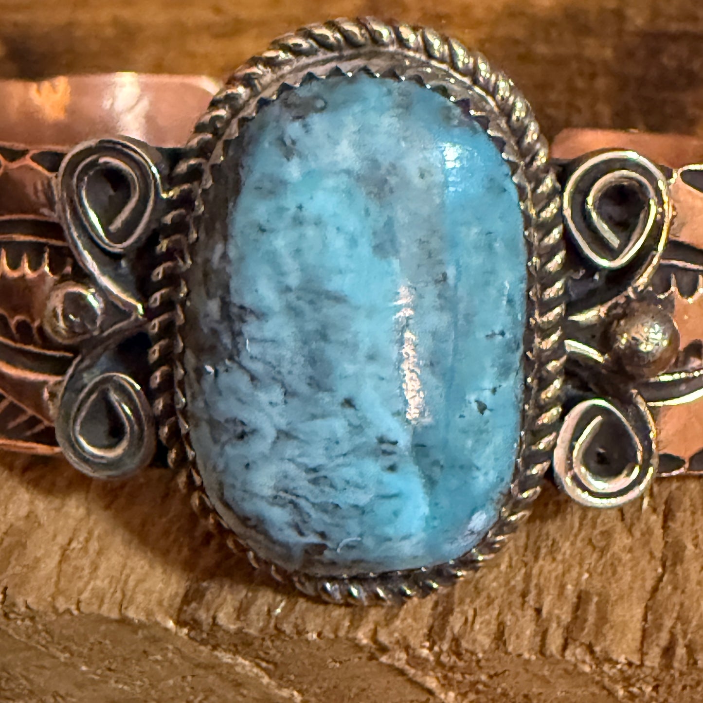 Navajo Copper And Turquoise Cuff Bracelet Signed By Jackie Cleveland