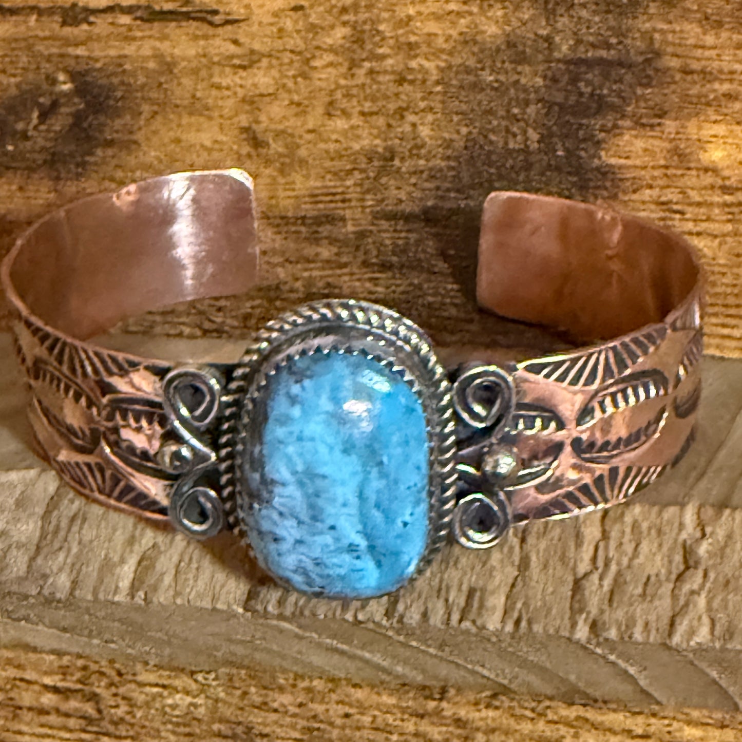 Navajo Copper And Turquoise Cuff Bracelet Signed By Jackie Cleveland