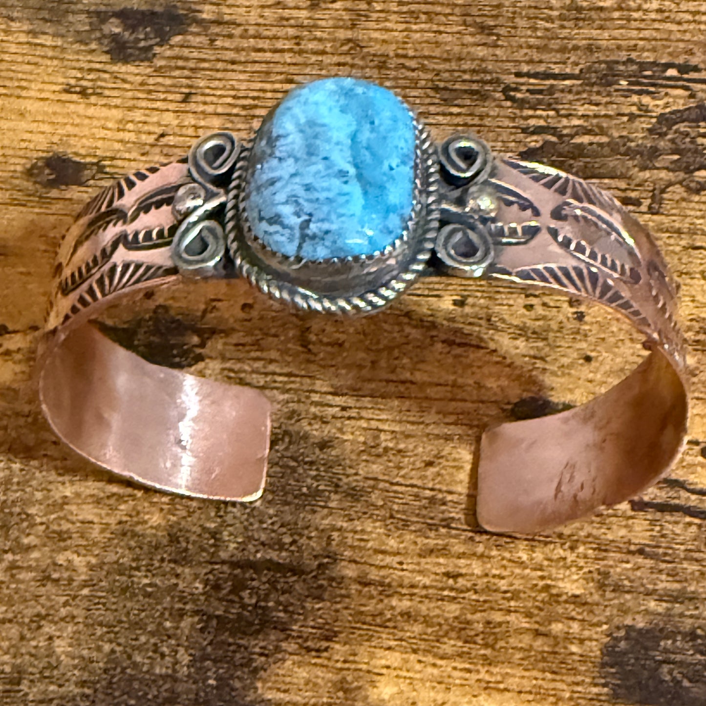 Navajo Copper And Turquoise Cuff Bracelet Signed By Jackie Cleveland