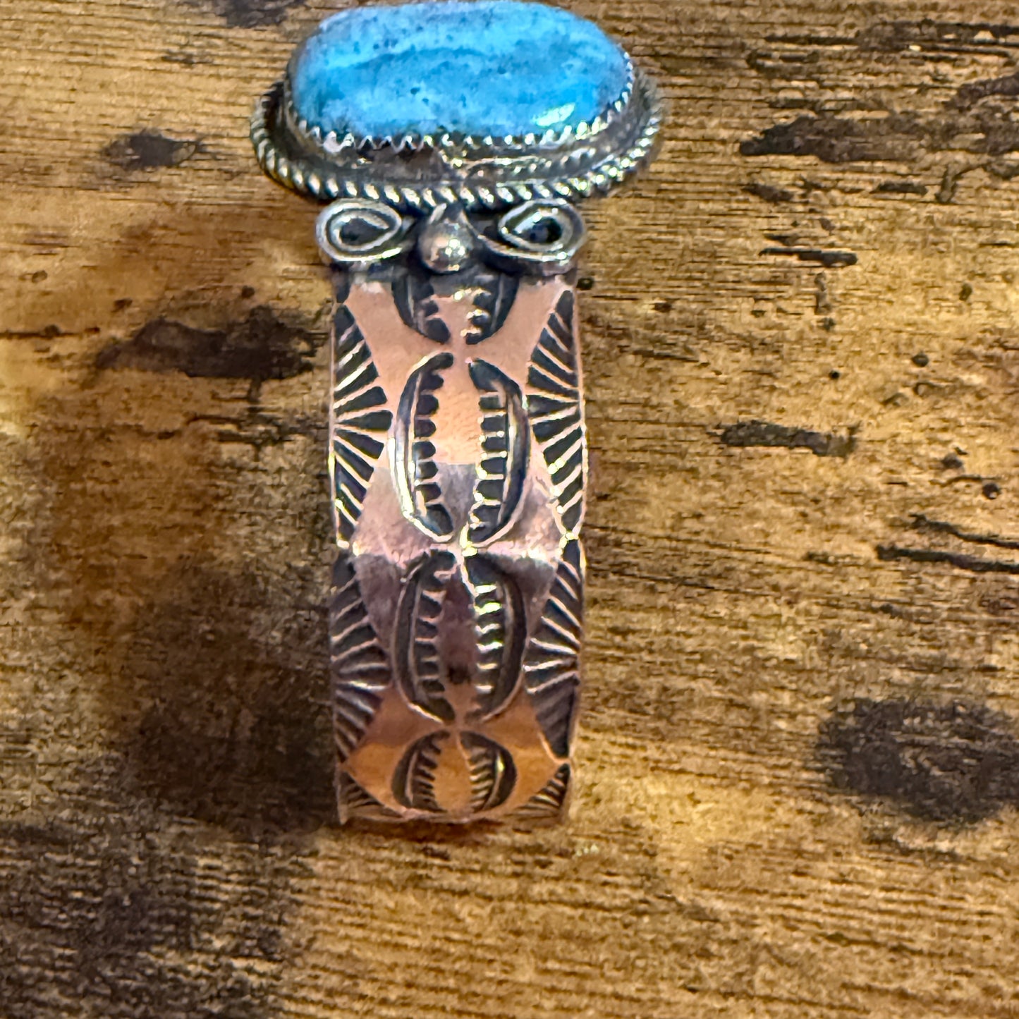 Navajo Copper And Turquoise Cuff Bracelet Signed By Jackie Cleveland