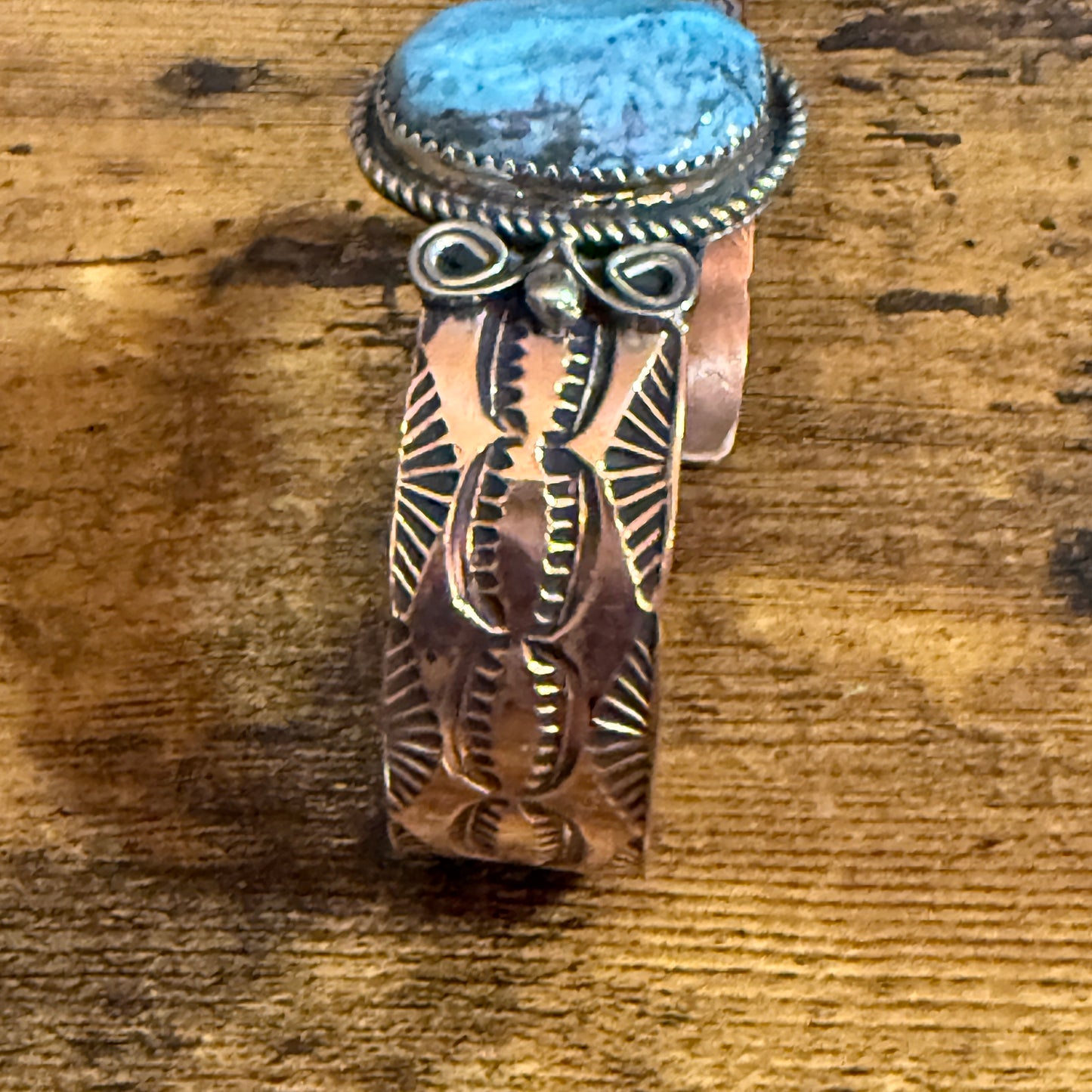 Navajo Copper And Turquoise Cuff Bracelet Signed By Jackie Cleveland