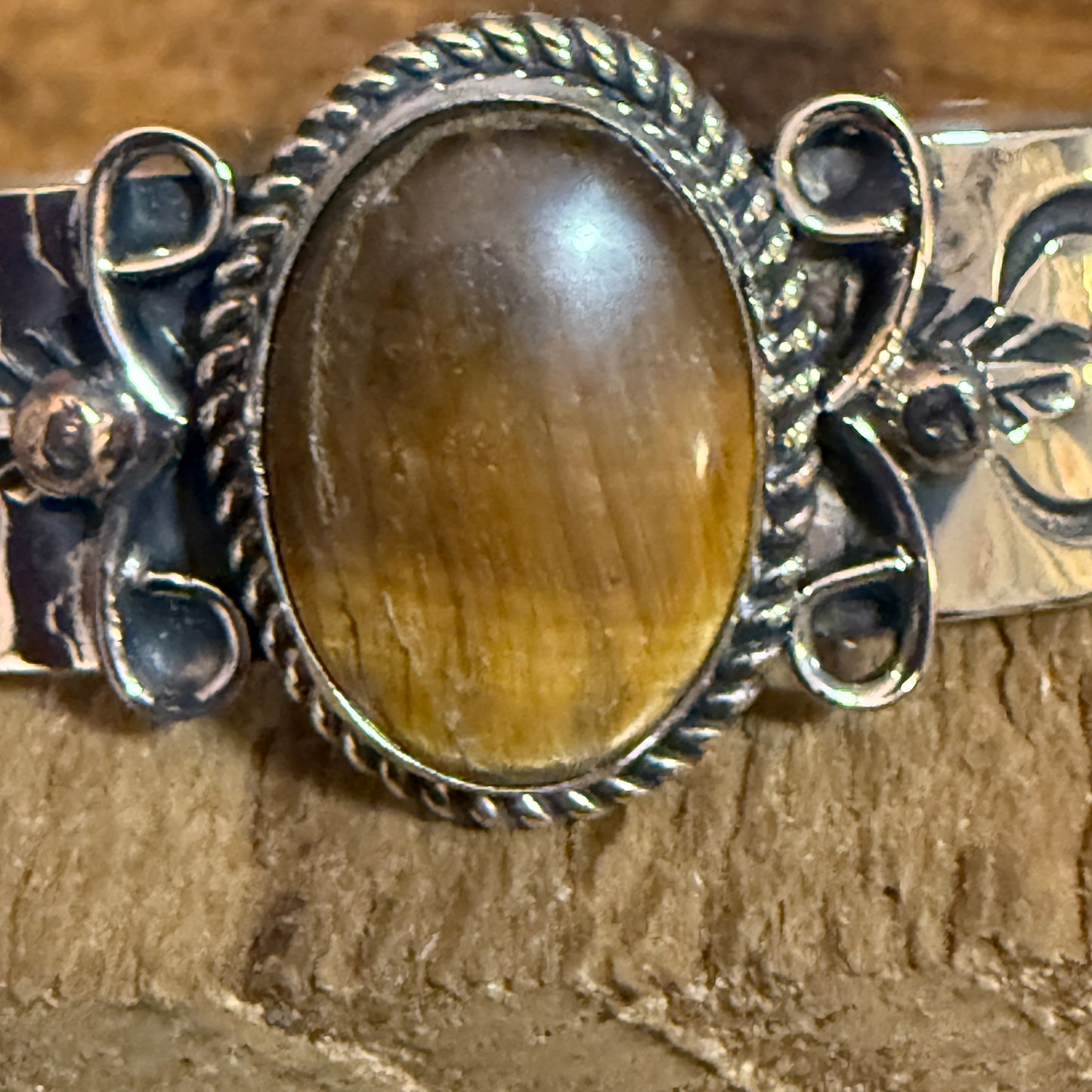 Navajo Nickel Silver Tiger Eye Cuff Bracelet Signed Jackie Cleveland