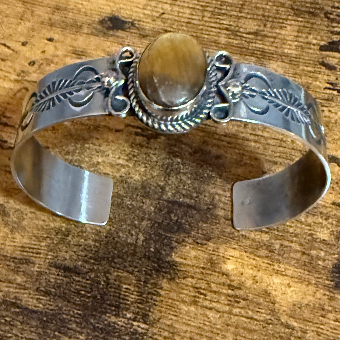 Navajo Nickel Silver Tiger Eye Cuff Bracelet Signed Jackie Cleveland