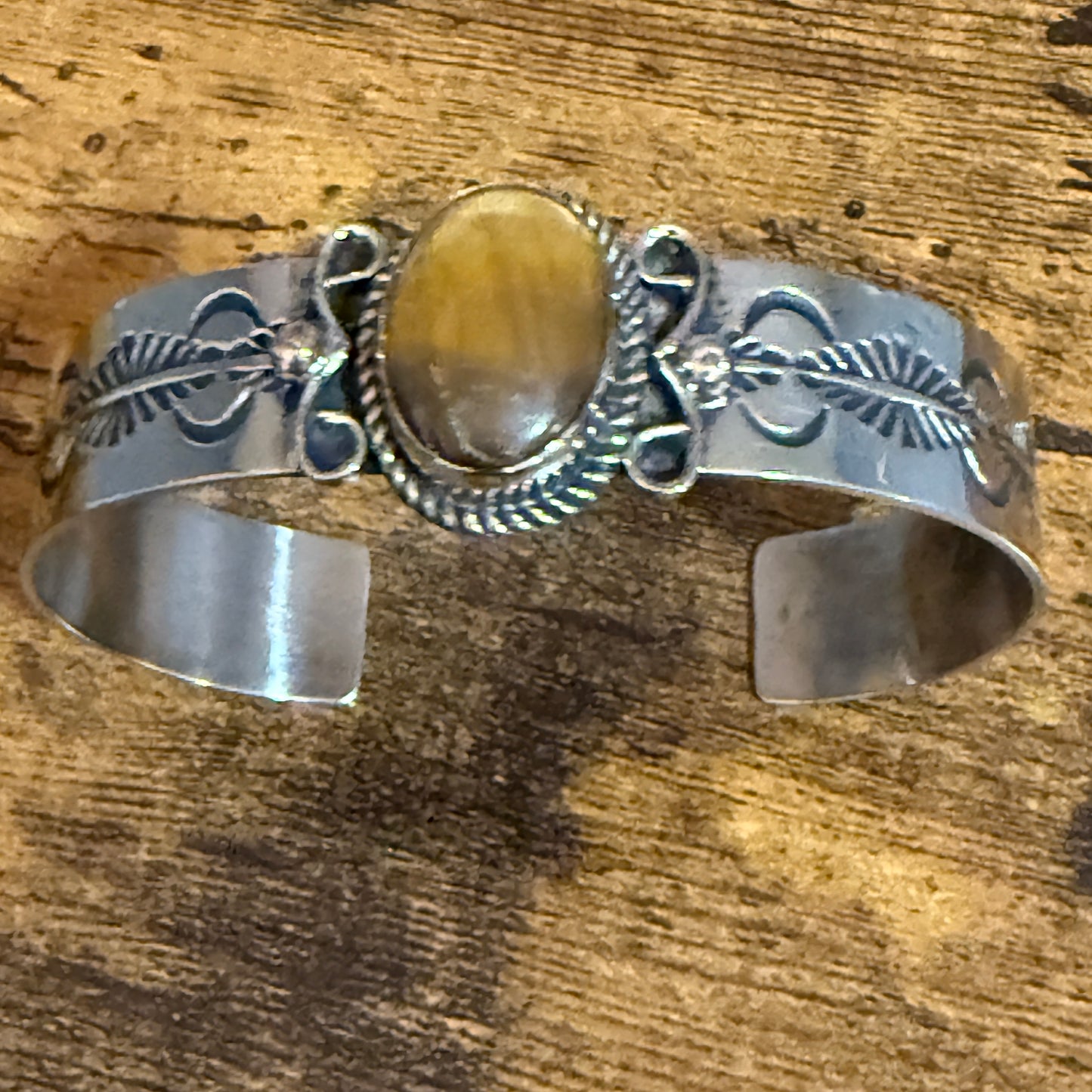 Navajo Nickel Silver Tiger Eye Cuff Bracelet Signed Jackie Cleveland