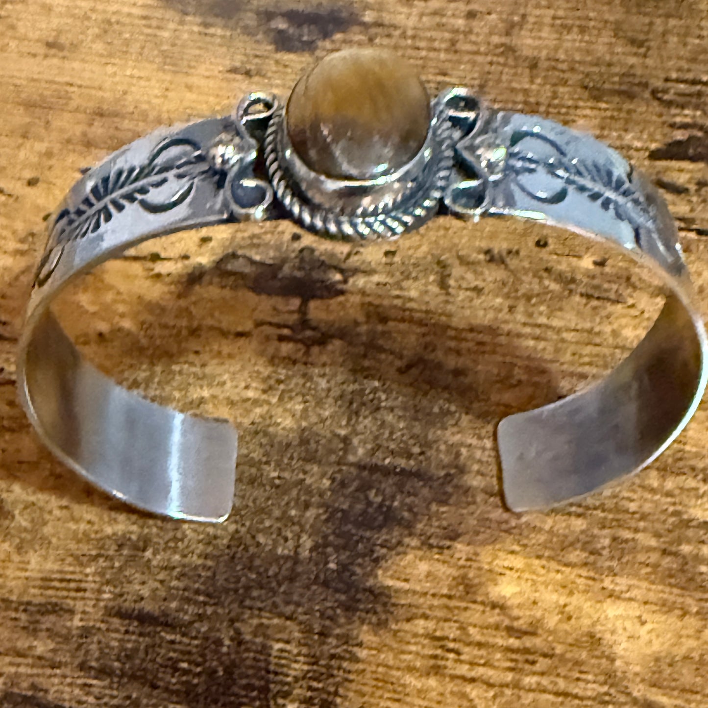 Navajo Nickel Silver Tiger Eye Cuff Bracelet Signed Jackie Cleveland