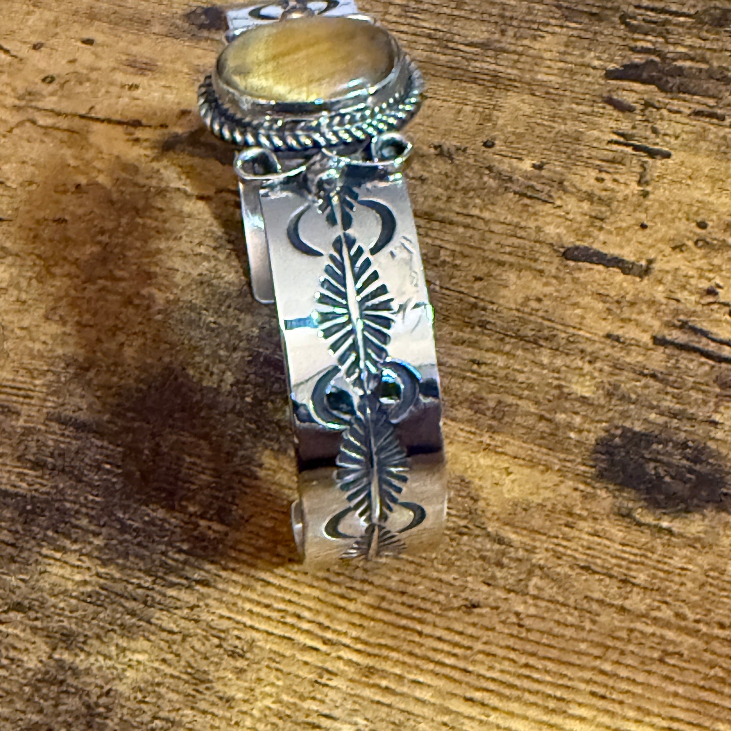 Navajo Nickel Silver Tiger Eye Cuff Bracelet Signed Jackie Cleveland