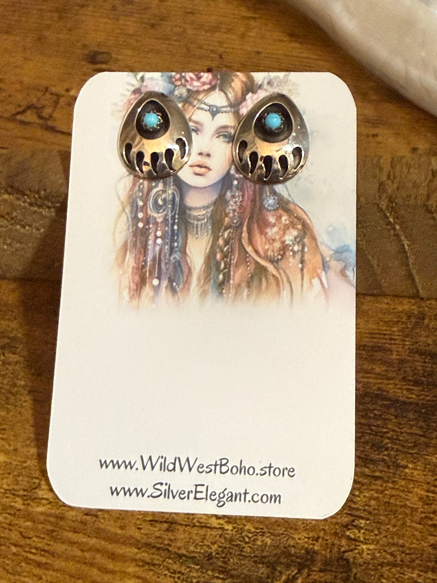 Native American Navajo Sterling Silver Turquoise Bear Paw Post Earrings